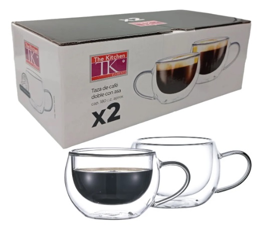 TAZA VIDRIO DOBLE PARED DE CAFE 180CC X 2 UNID