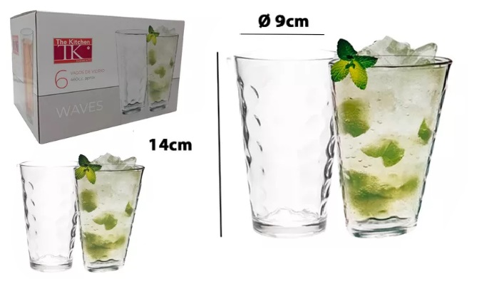 VASO VIDRIO WAVES 460CC X 6 UNID
