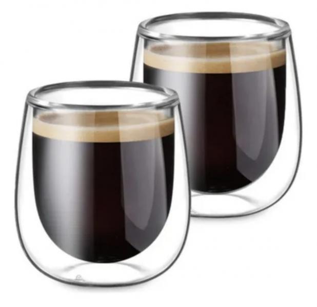 TAZA VIDRIO DOBLE PARED DE CAFE 90CC X 2 UNID