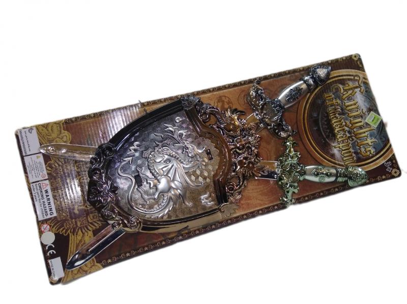 ESPADAS X 2 +ESCUDO MEDIAVAL 53X21CM