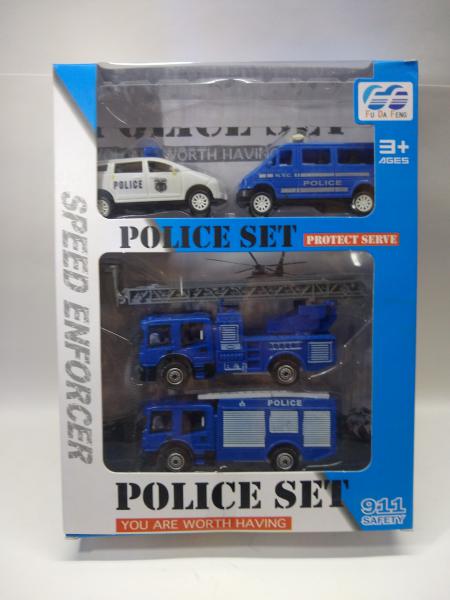 POLICIA 2 CAMION ESCALERAS+2 CAMIONETAS 25X19CM